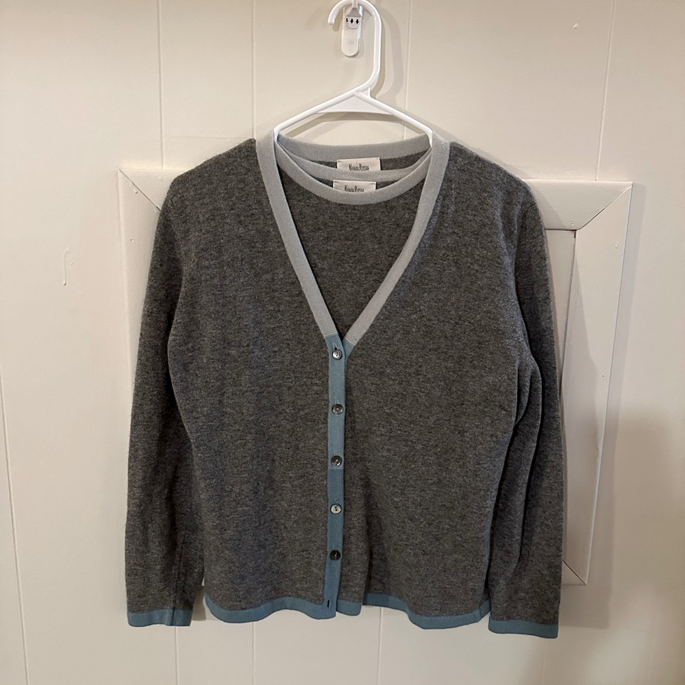 Neiman Marcus Gray and Blue Cashmere Cardigan